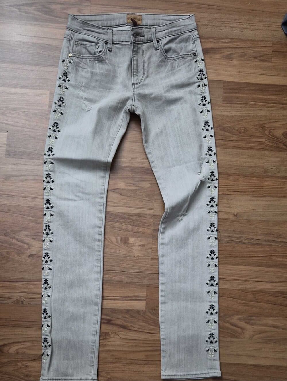 Driftwood Brand, Style Is Audrey Gray Denim Jeans with Embroided Side Accents
